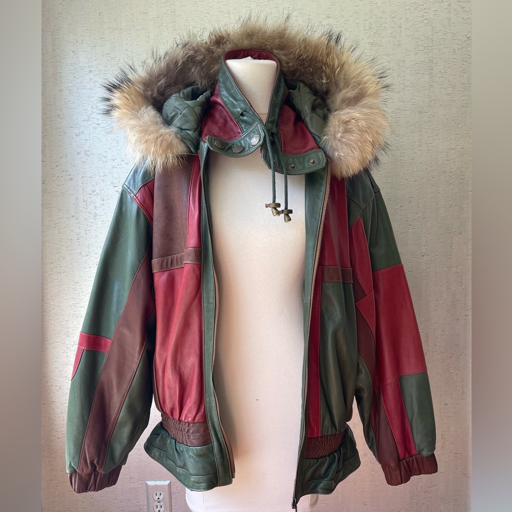 Vintage Patchwork Leather Parka Jacket - image 3